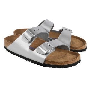 Silver Arizona Birkenstock sandals. Size 38 Medium/narrow. New in box!